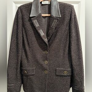 St. John Collection Brown Tweed Blazer with Leather Accents and Matching Pants